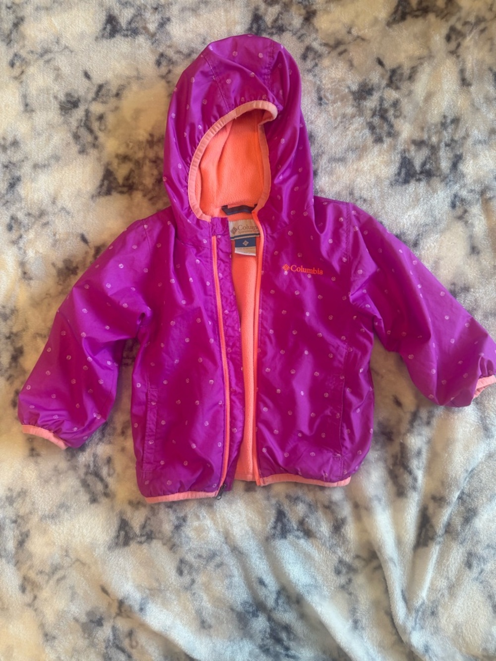 Columbia Girls' Hooded coat with fleece inside Bright magenta with Coral Lining